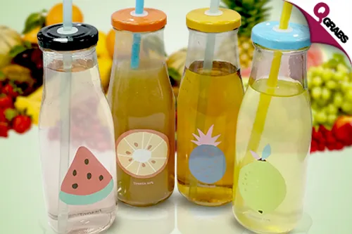 From QR25 Sip in Style with a set of Two or Four Glass Bottles in 4 Different Cute Colors! (Up to QR98 Value)